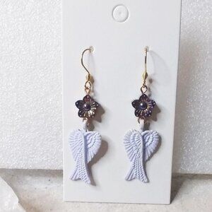 $10 CLEARANCE! Hand Painted Lilac & Angle Wings - Blessings Dangle Earrings